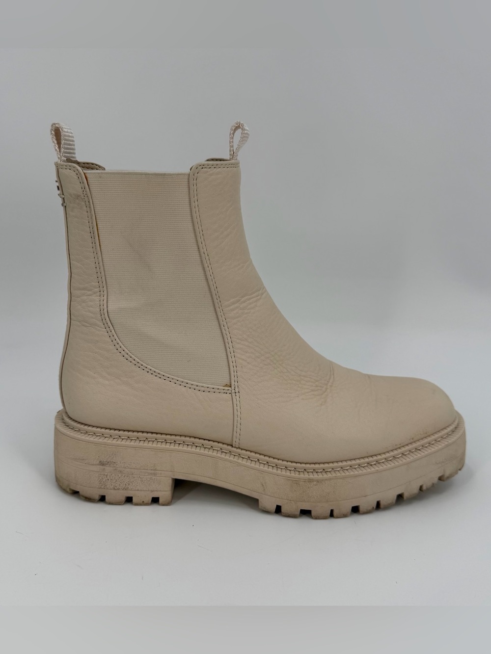 Sam Edelman Boots Women 8.5 M Cream Leather LAGUNA Chelsea Lug Sole Utility READ